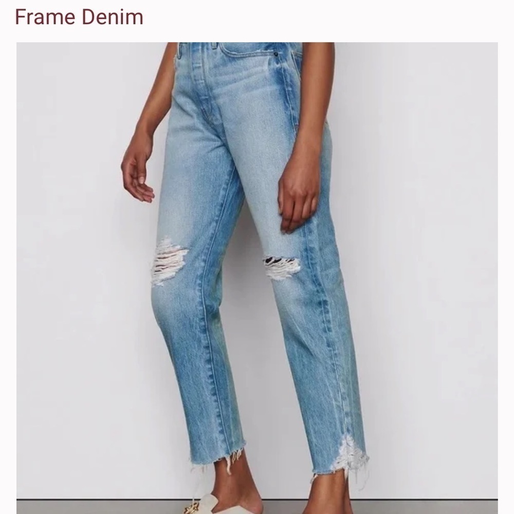 Frame Le Original High Rise Straight Fit Button Fly Distressed Jean - Picture 2 of 11